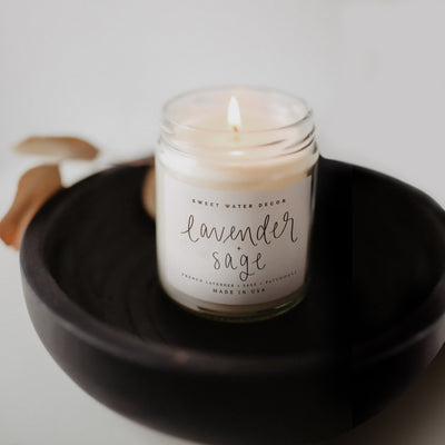 Lavender and Sage Soy Candle - Clear Jar - 9 oz