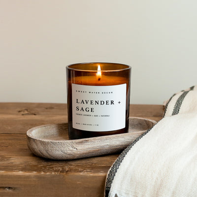 Lavender and Sage Soy Candle - Amber Jar - 11 oz