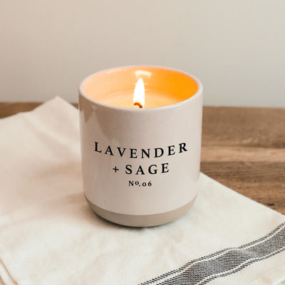 Lavender and Sage Soy Candle - Cream Stoneware Jar - 12 oz