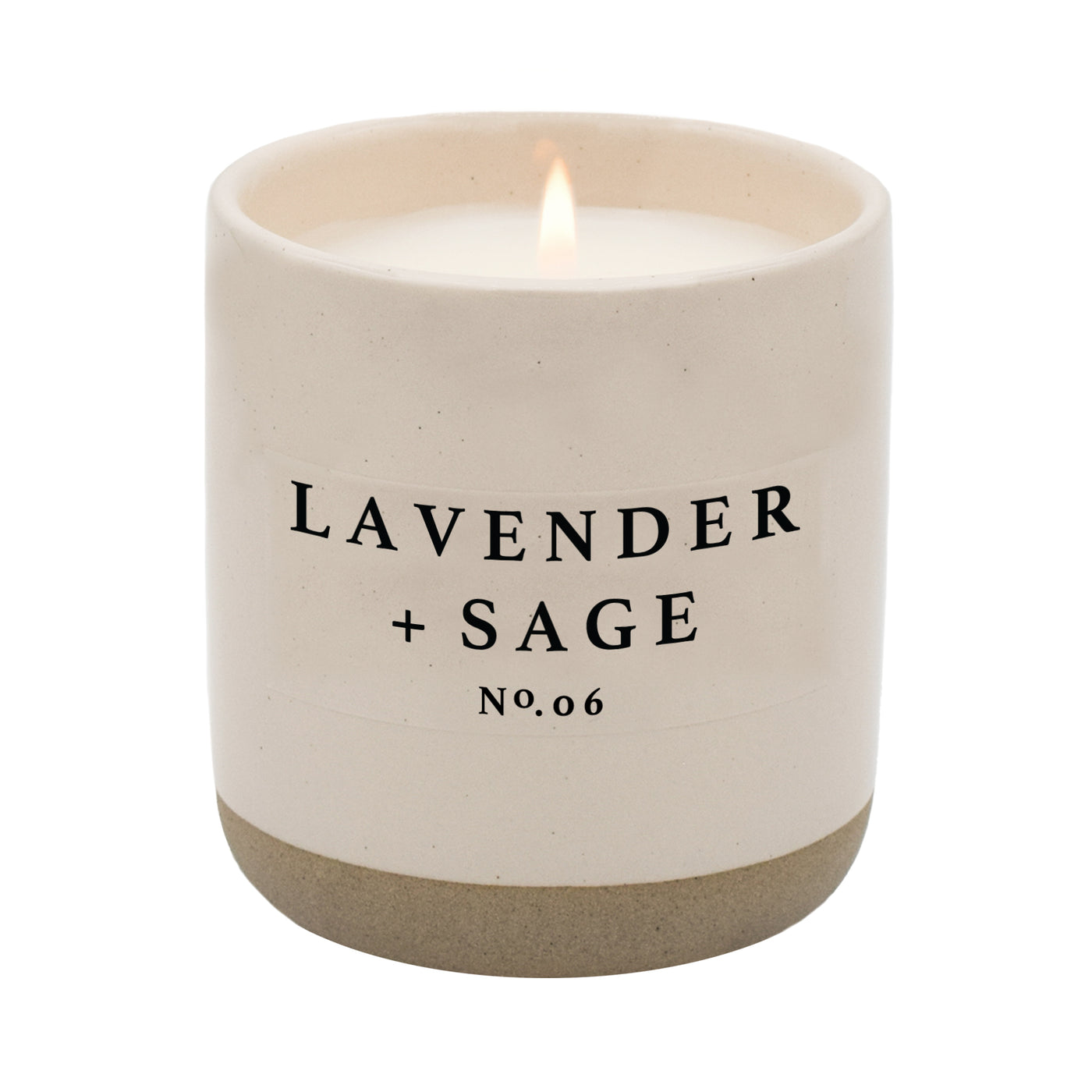 Lavender and Sage Soy Candle - Cream Stoneware Jar - 12 oz