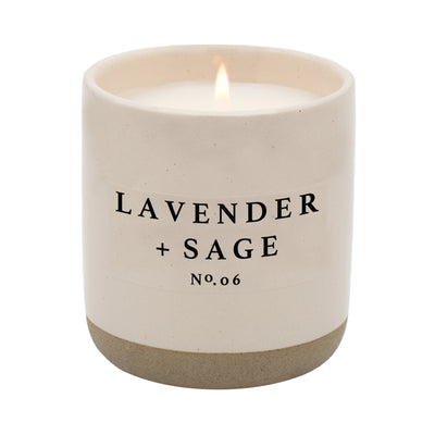 Lavender and Sage Soy Candle - Cream Stoneware Jar - 12 oz