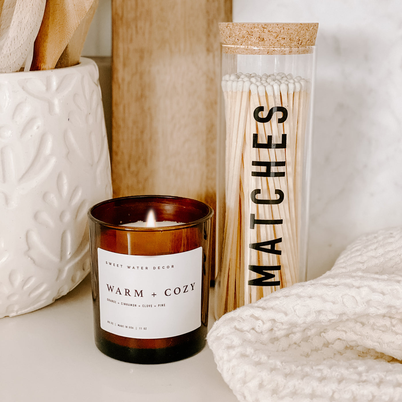 Warm and Cozy Soy Candle - Amber Jar - 11 oz