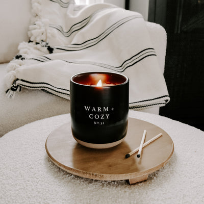 Warm and Cozy Soy Candle - Black Stoneware Jar - 12 oz