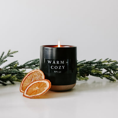Warm and Cozy Soy Candle - Black Stoneware Jar - 12 oz