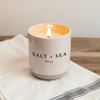 Salt and Sea Soy Candle - Cream Stoneware Jar - 12 oz