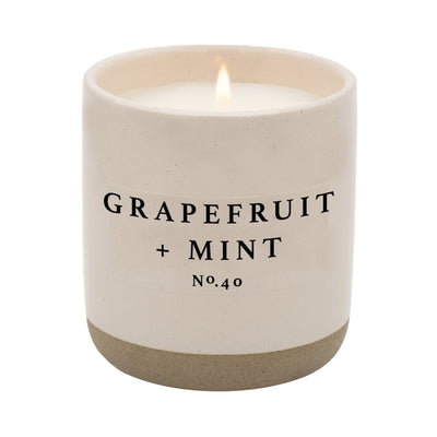 Grapefruit and Mint Soy Candle - Cream Stoneware Jar - 12 oz