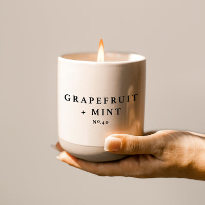 Grapefruit and Mint Soy Candle - Cream Stoneware Jar - 12 oz