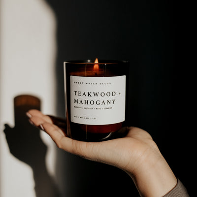 Teakwood and Mahogany Soy Candle - Amber Jar - 11 oz