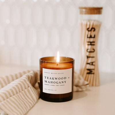 Teakwood and Mahogany Soy Candle - Amber Jar - 11 oz