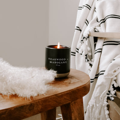 Teakwood and Mahogany Soy Candle - Black Stoneware Jar - 12 oz