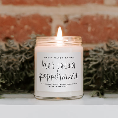 Hot Cocoa and Peppermint Soy Candle - Clear Jar - 9 oz