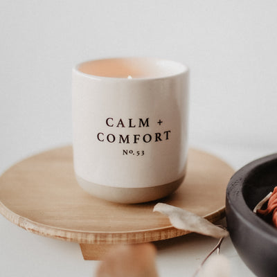 Calm and Comfort Soy Candle - Cream Stoneware Jar - 12 oz