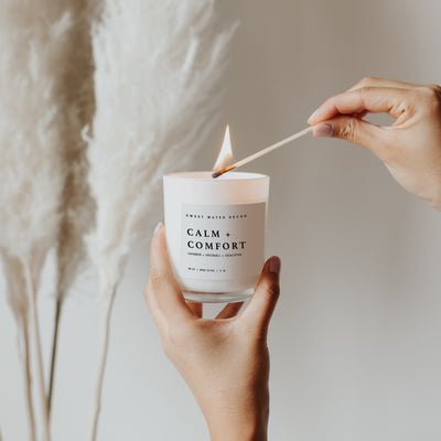 Calm and Comfort Soy Candle - White Jar - 11 oz