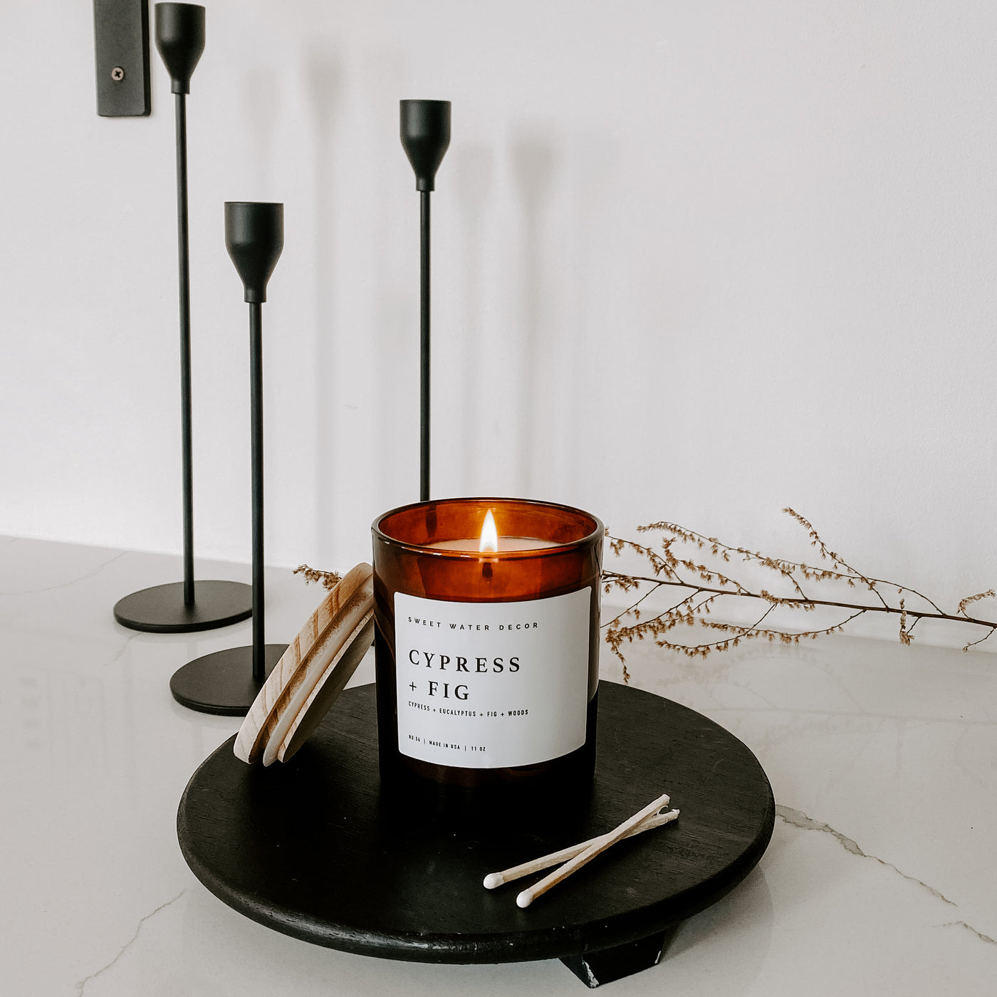 Cypress and Fig Soy Candle - Amber Jar - 11 oz