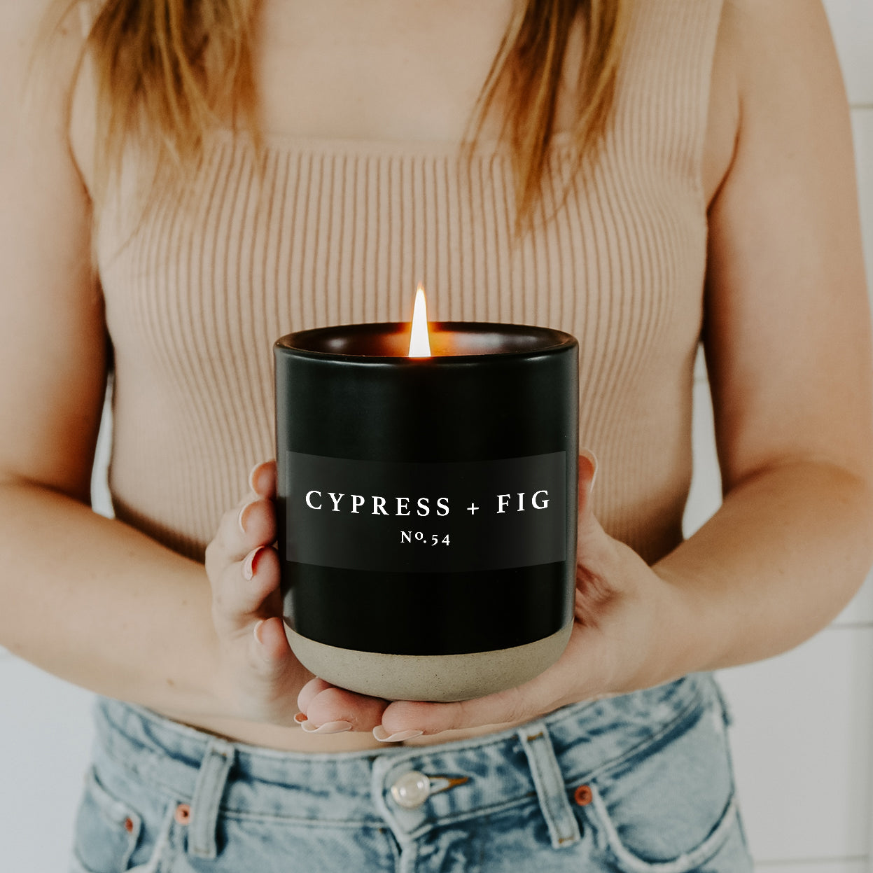 Cypress and Fig Soy Candle - Black Stoneware Jar - 12 oz