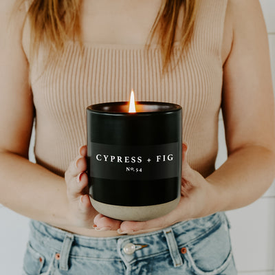 Cypress and Fig Soy Candle - Black Stoneware Jar - 12 oz