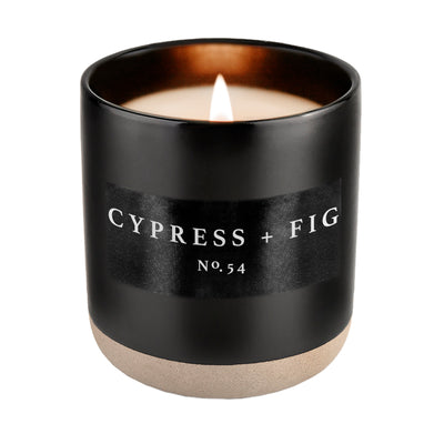 Cypress and Fig Soy Candle - Black Stoneware Jar - 12 oz
