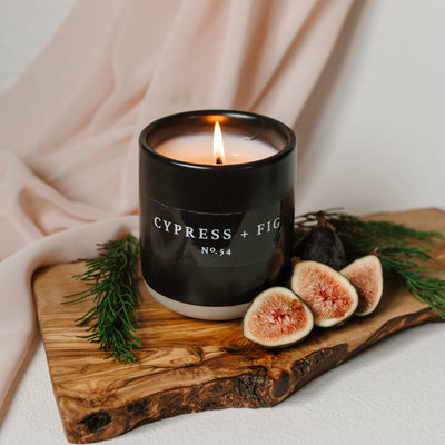 Cypress and Fig Soy Candle - Black Stoneware Jar - 12 oz