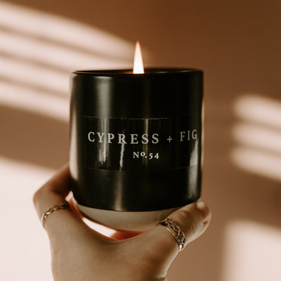 Cypress and Fig Soy Candle - Black Stoneware Jar - 12 oz