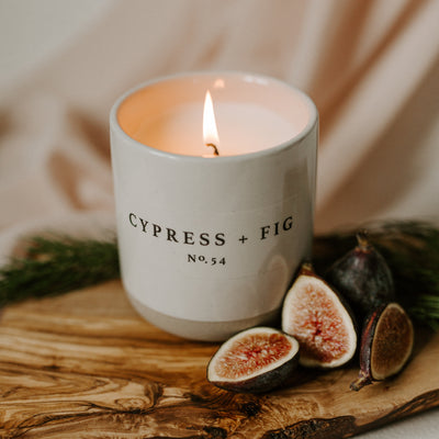 Cypress and Fig Soy Candle - Cream Stoneware Jar - 12 oz