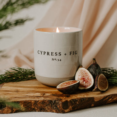 Cypress and Fig Soy Candle - Cream Stoneware Jar - 12 oz