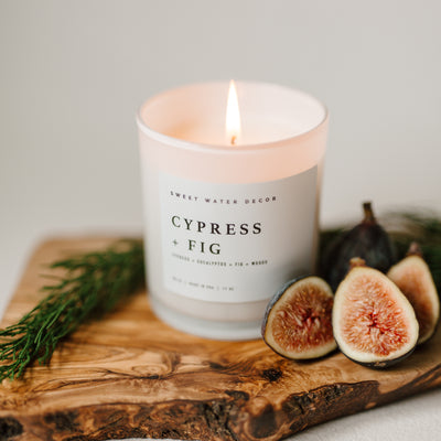 Cypress and Fig Soy Candle - White Jar - 11 oz
