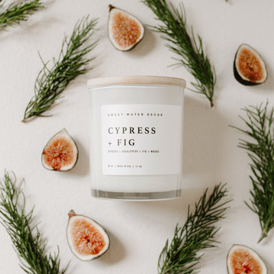 Cypress and Fig Soy Candle - White Jar - 11 oz
