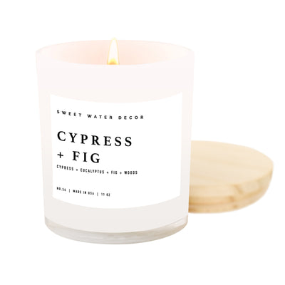 Cypress and Fig Soy Candle - White Jar - 11 oz