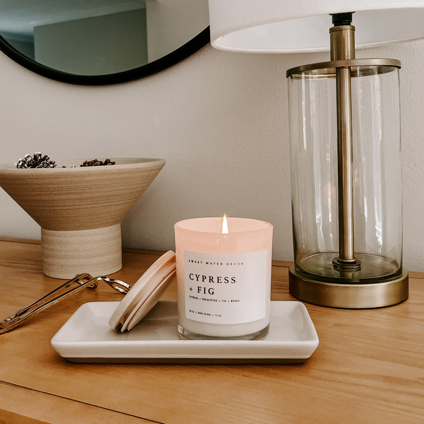Cypress and Fig Soy Candle - White Jar - 11 oz