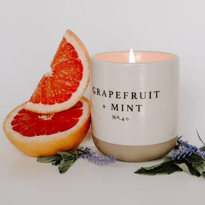 Grapefruit and Mint Soy Candle - Cream Stoneware Jar - 12 oz