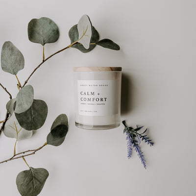 Calm and Comfort Soy Candle - White Jar - 11 oz