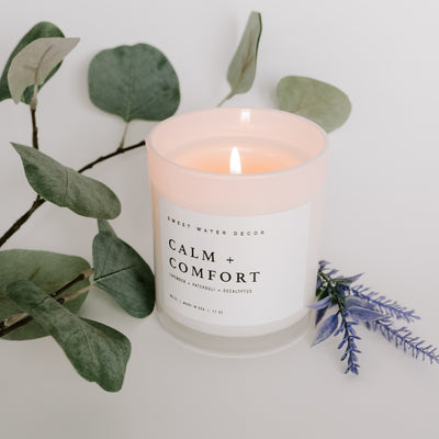 Calm and Comfort Soy Candle - White Jar - 11 oz