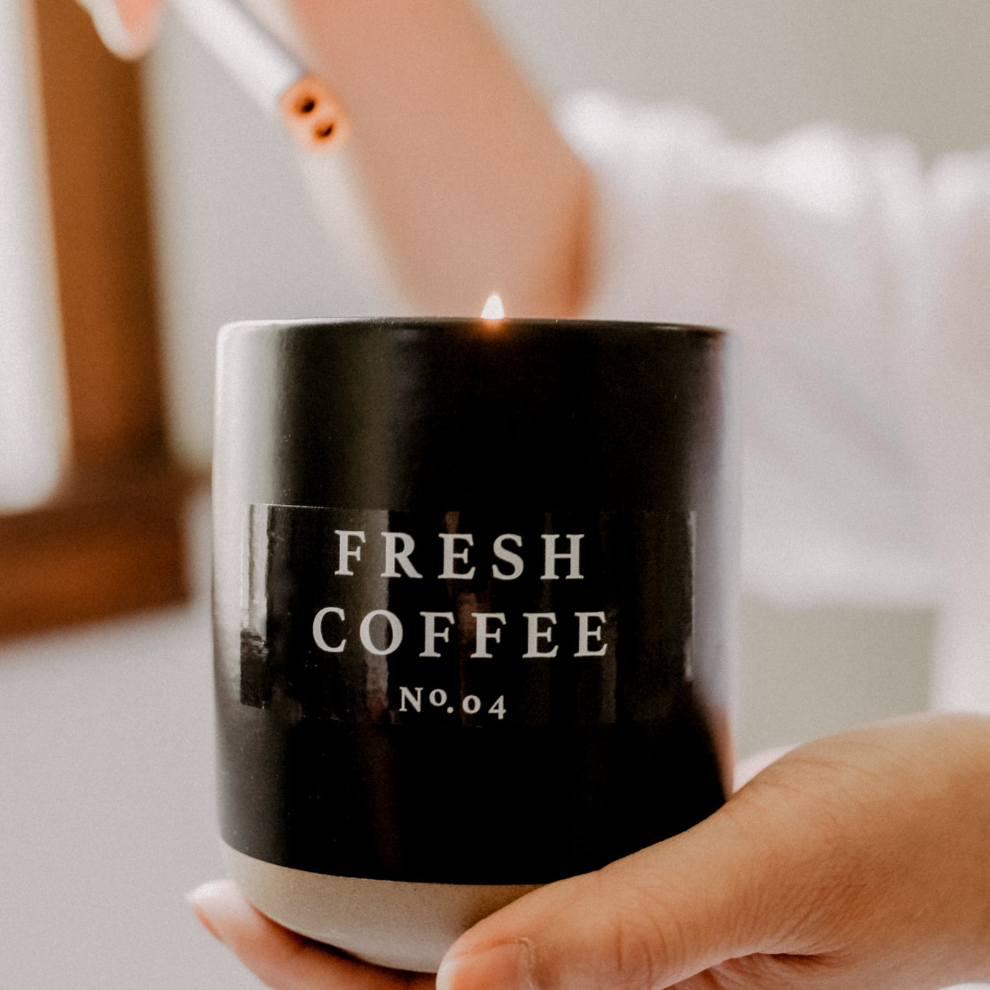 Fresh Coffee Soy Candle - Black Stoneware Jar - 12 oz