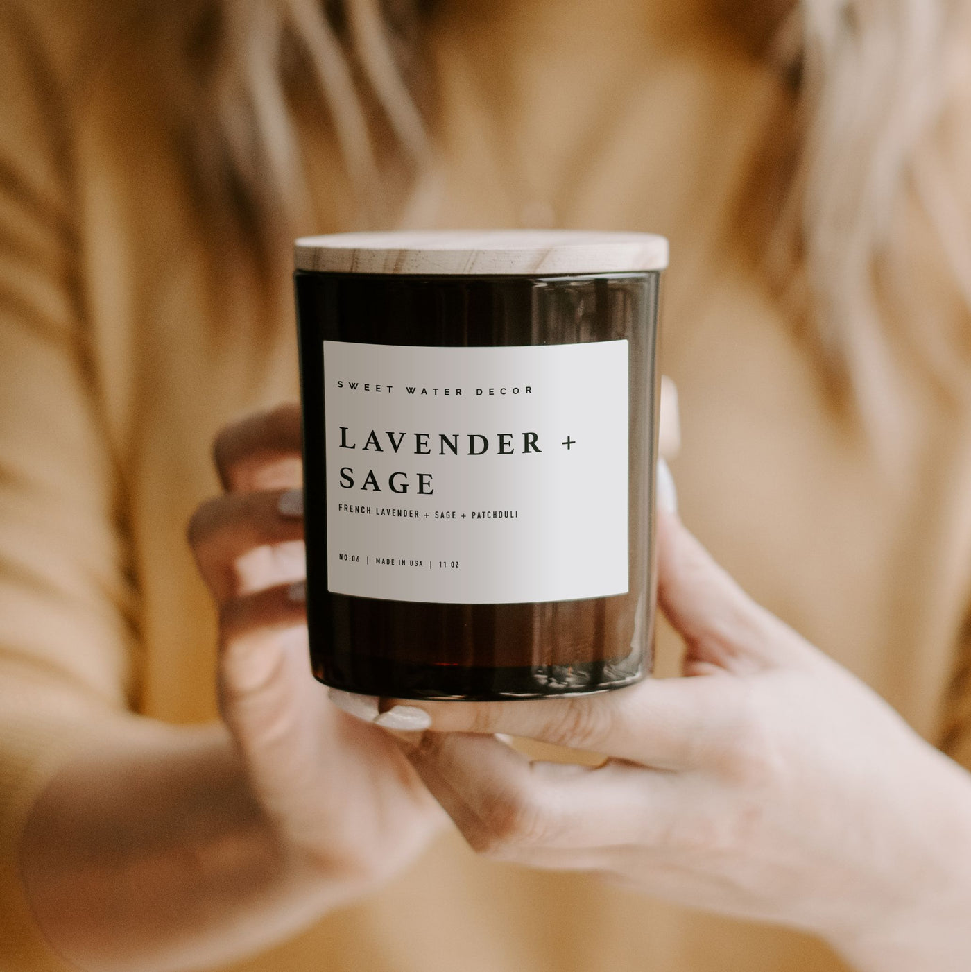 Lavender and Sage Soy Candle - Amber Jar - 11 oz