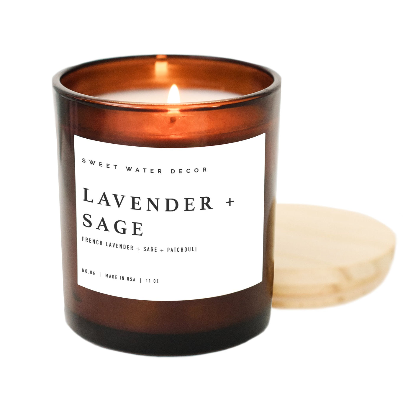 Lavender and Sage Soy Candle - Amber Jar - 11 oz