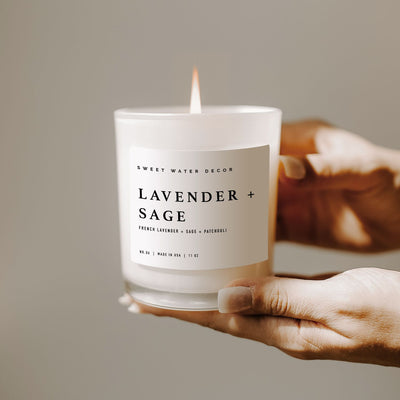 Lavender and Sage Soy Candle - White Jar - 11 oz