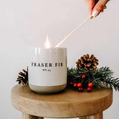 Fraser Fir Soy Candle - Cream Stoneware Jar - 12 oz