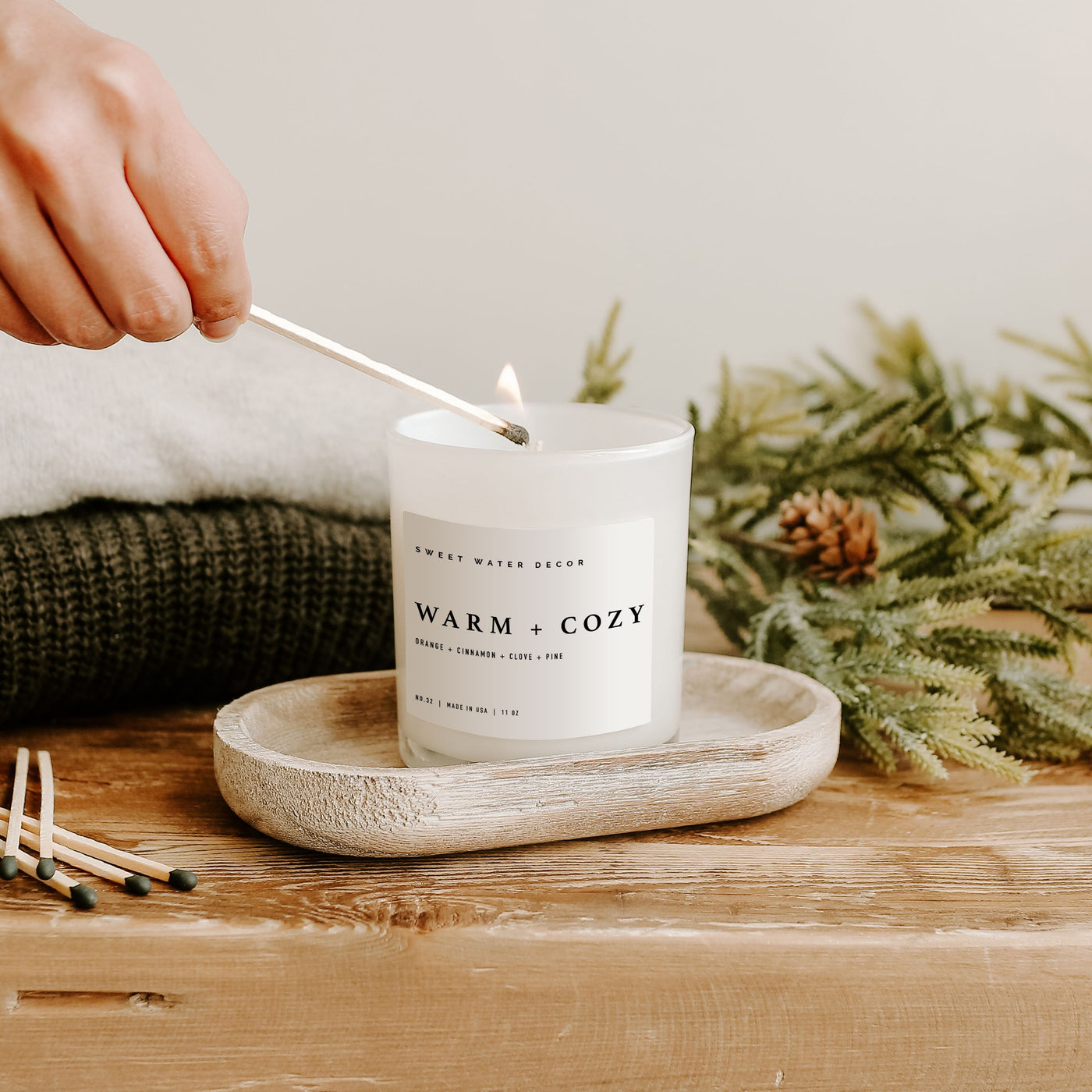 Warm and Cozy Soy Candle - White Jar - 11 oz