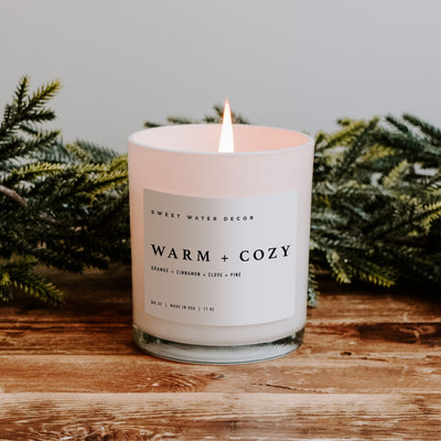 Warm and Cozy Soy Candle - White Jar - 11 oz