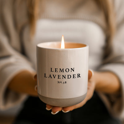 Lemon Lavender Soy Candle - Cream Stoneware Jar - 12 oz