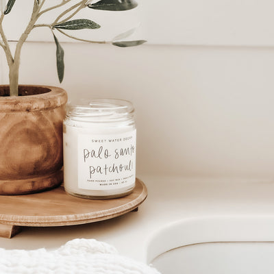 Palo Santo Patchouli Soy Candle - Clear Jar - 9 oz