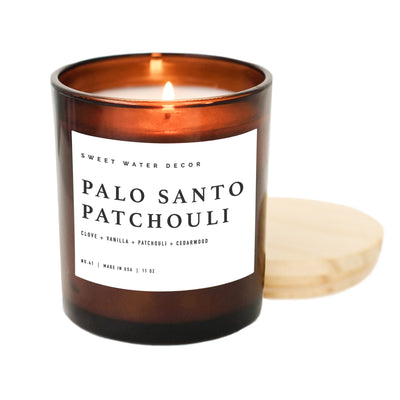 Palo Santo Patchouli Soy Candle - Amber Jar - 11 oz