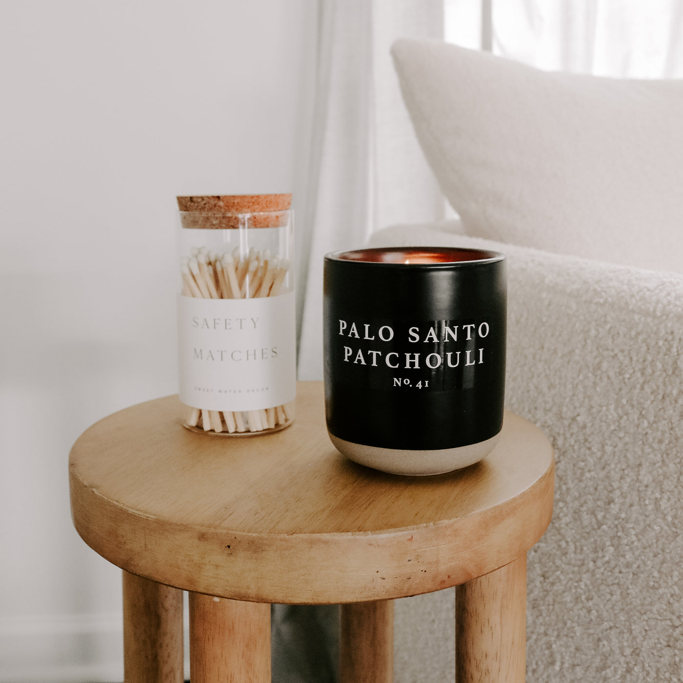 Palo Santo Patchouli Soy Candle - Black Stoneware Jar - 12 oz