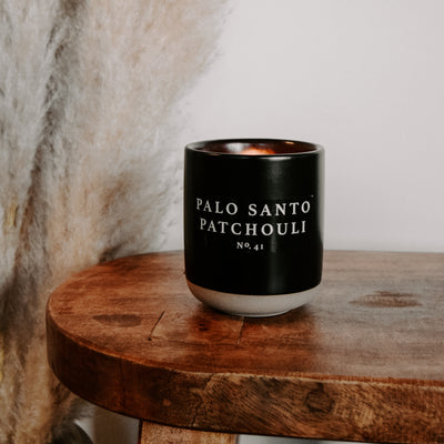 Palo Santo Patchouli Soy Candle - Black Stoneware Jar - 12 oz