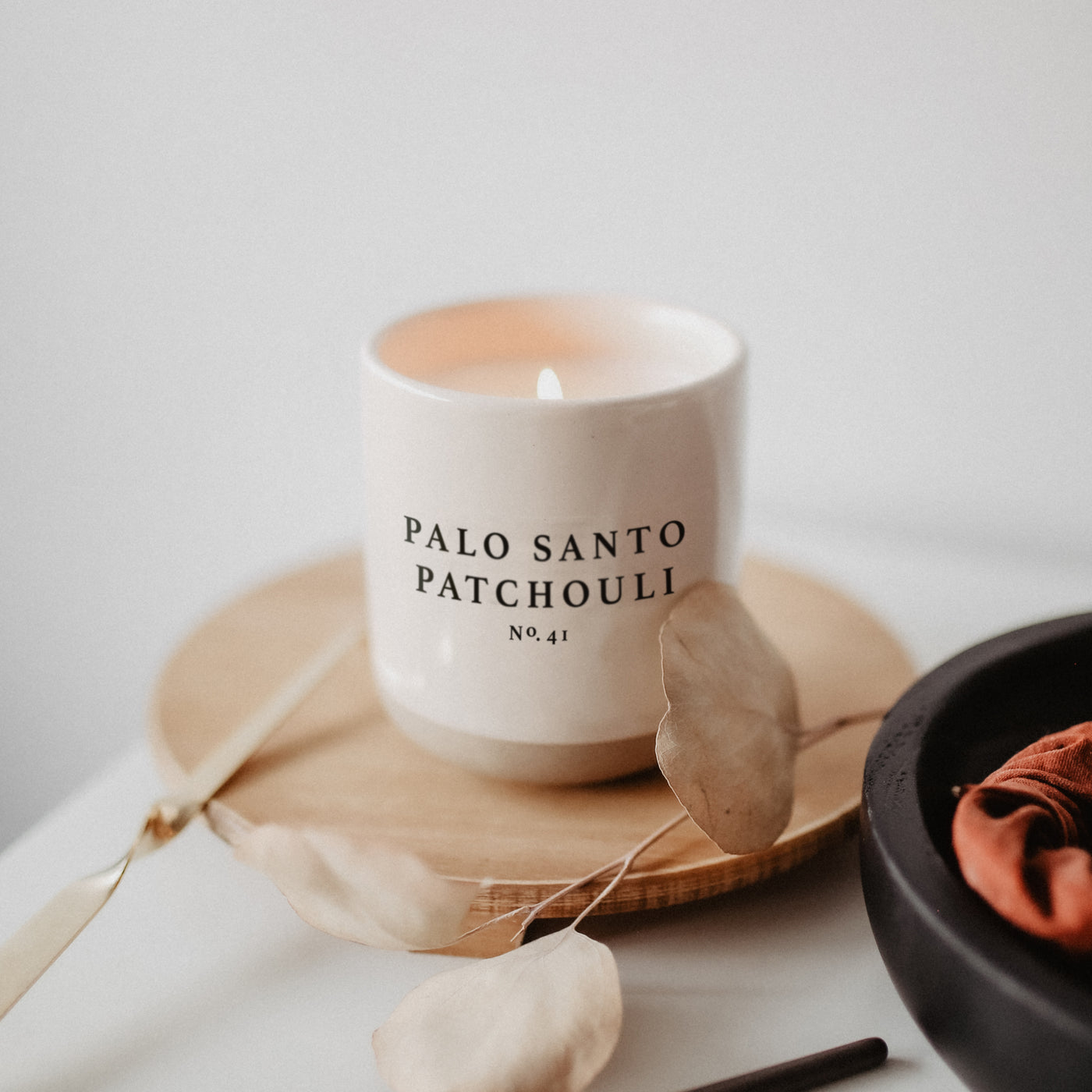 Palo Santo Patchouli Soy Candle - Cream Stoneware Jar - 12 oz