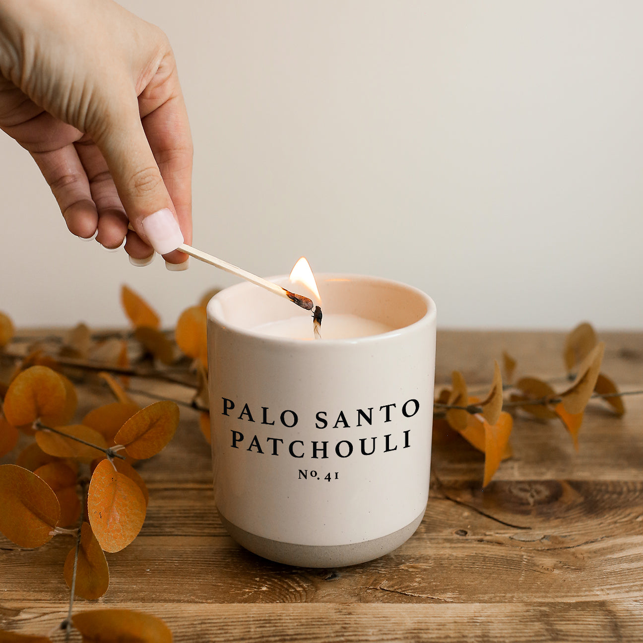 Palo Santo Patchouli Soy Candle - Cream Stoneware Jar - 12 oz