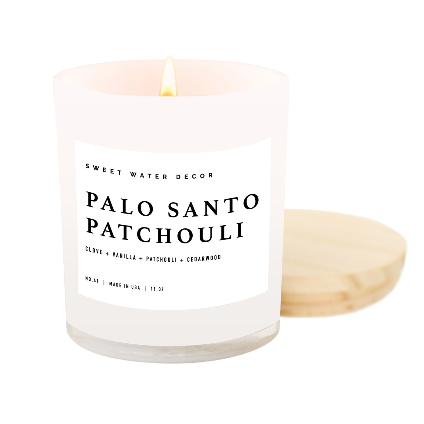 Palo Santo Patchouli Soy Candle - White Jar - 11 oz