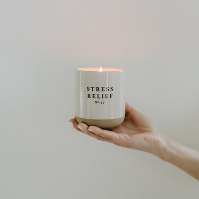 Stress Relief Soy Candle - Cream Stoneware Jar - 12 oz